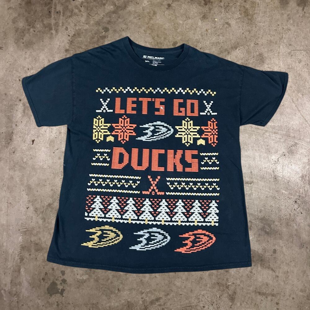 Melmarc Anaheim Ducks Lets Go Ugly Christmas Sweater T-Shirt NHL Mens Size XL